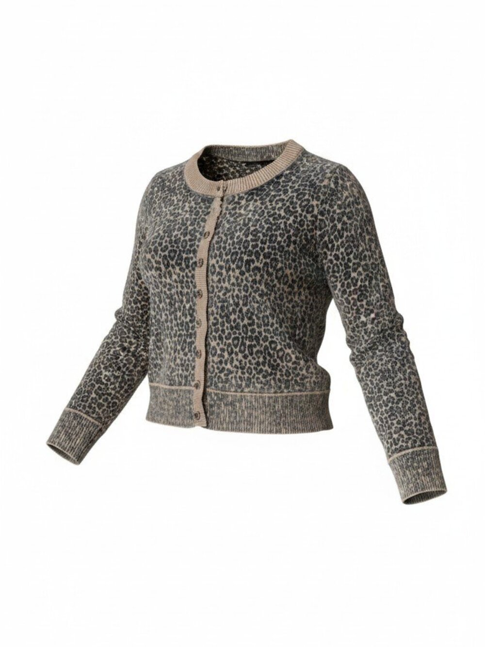 Leopard Print Cardigan Sweater Size M Tan Gray — Faded Wash NWT